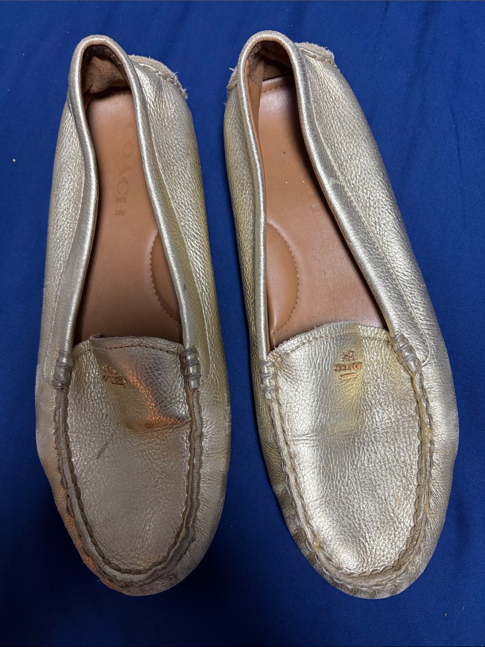 Coach Metallic Gold Leather Driving Loafers